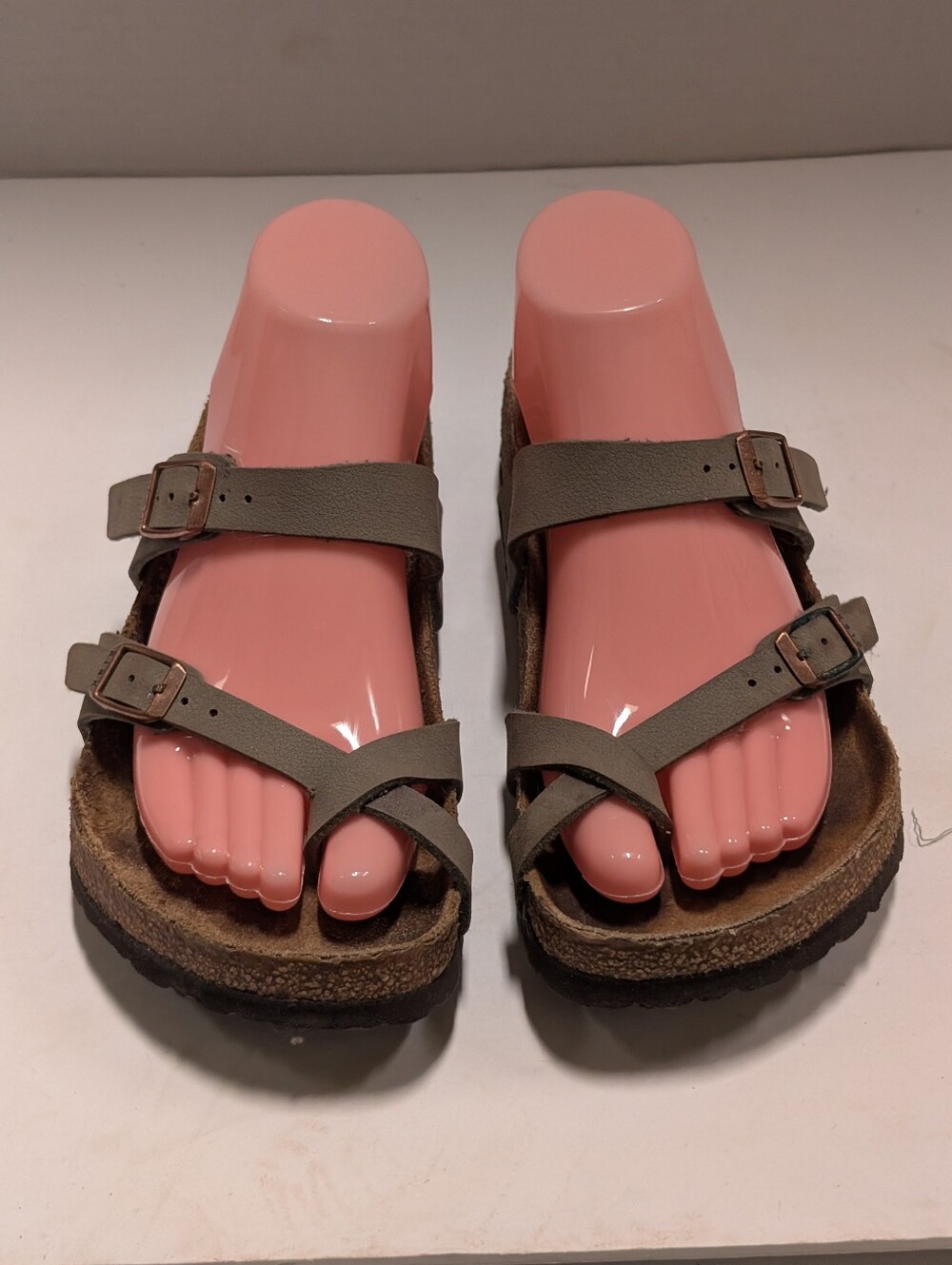 Birkenstock Women's 38/7 Mayari Birkibuc Stone Sandals Adjustable Slides Brown
